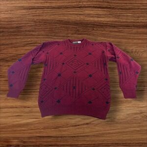 Oakton Limited Vintage‎ Geometric Knit Sweater Mens Burgundy XLT Tall